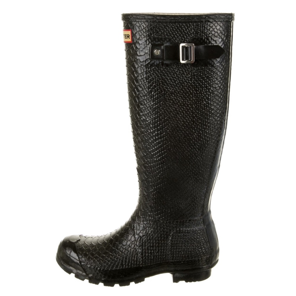 HUNTER WELLIES RAIN BOOT TALL BLACK SNAKESKIN PRINT - Picture 6 of 11
